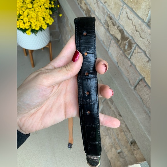 Vintage BRIGHTON ONYX Croc Embossed Leather Buckle Black Women’s Belt Size 42 - Picture 13 of 16